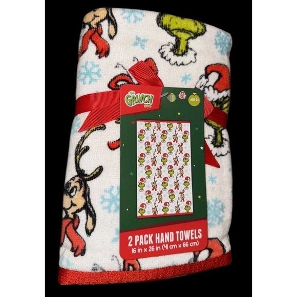 Dr. Seuss Other - Dr Seuss The Grinch Christmas Bathroom Hand Towels‎ 2-Pack White Cotton Print